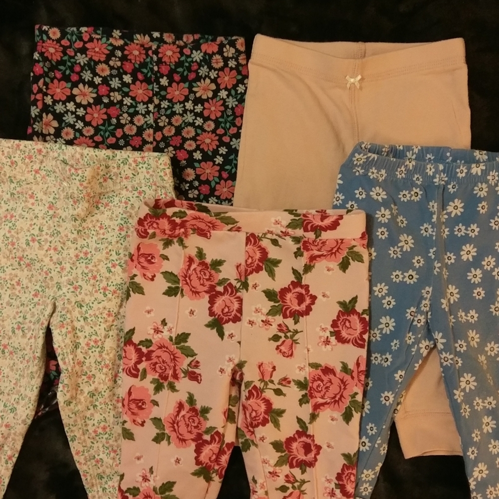 5 Pair Floral & Pink Leggings size 12 mo SO PRETTY